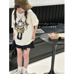 女童夏季T恤2025新款兒童白色打底衫女大童短袖上衣韓版寬鬆夏裝