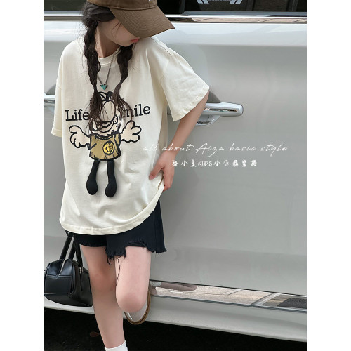 女童夏季T恤2025新款兒童白色打底衫女大童短袖上衣韓版寬鬆夏裝