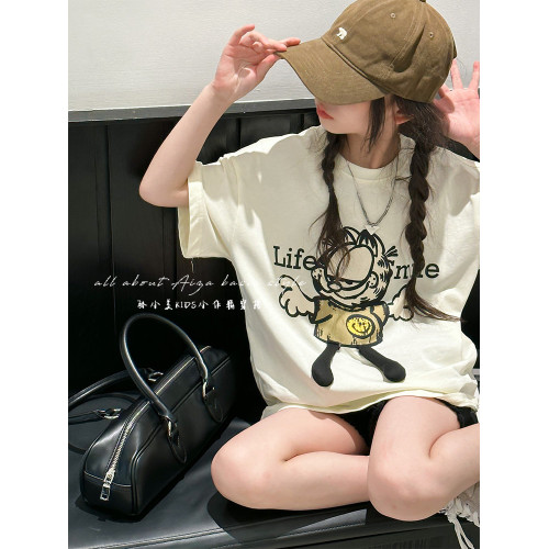 女童夏季T恤2025新款兒童白色打底衫女大童短袖上衣韓版寬鬆夏裝