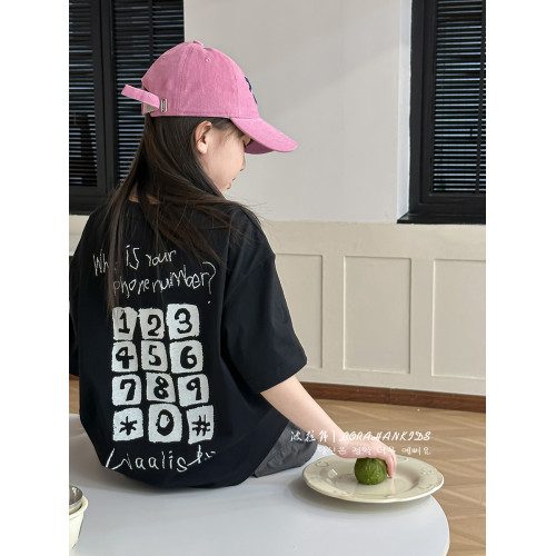 波拉韓童裝女童字母短袖t恤2025夏季兒童寬松上衣中大童洋氣衣服
