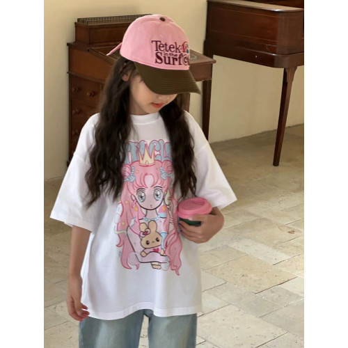 波拉韓童裝女童卡通圖案短袖夏2025新款女孩甜美上衣兒童洋氣T恤