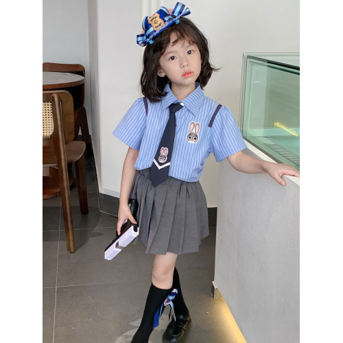 兔子警官硃迪女童連衣裙夏裝新款洋氣兒童JK套裝製服裙學院風裙子