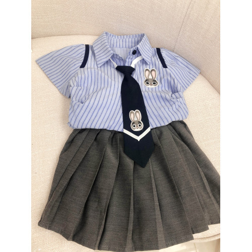 兔子警官硃迪女童連衣裙夏裝新款洋氣兒童JK套裝製服裙學院風裙子