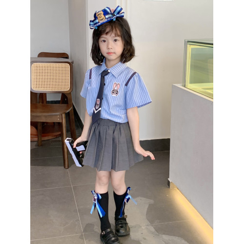 兔子警官硃迪女童連衣裙夏裝新款洋氣兒童JK套裝製服裙學院風裙子