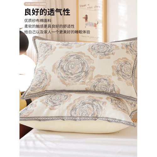 紐釦純棉紗布枕套一對裝新款家用全棉枕頭套防滑不脫落成人枕芯套