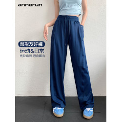 annerun戶外寬鬆運動褲女高腰垂感遮肉抽繩直筒褲跑步休閒遛彎褲