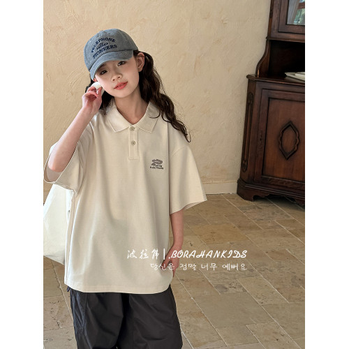 波拉韓女童POLO衫短袖夏季t恤2025新款兒童半袖中大童純棉上衣