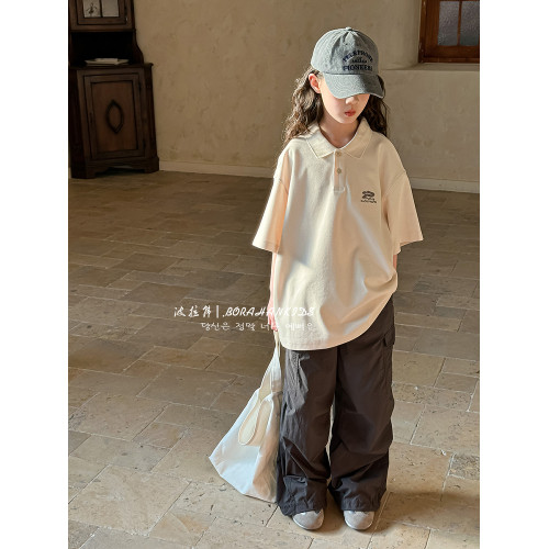 波拉韓女童POLO衫短袖夏季t恤2025新款兒童半袖中大童純棉上衣