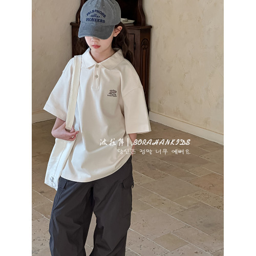 波拉韓女童POLO衫短袖夏季t恤2025新款兒童半袖中大童純棉上衣
