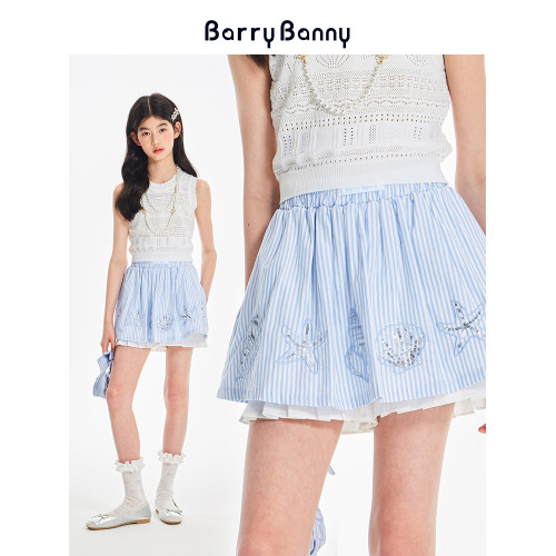 BarryBanny女童海洋褲裙防走光夏季新款兒童清新甜美百搭半身裙