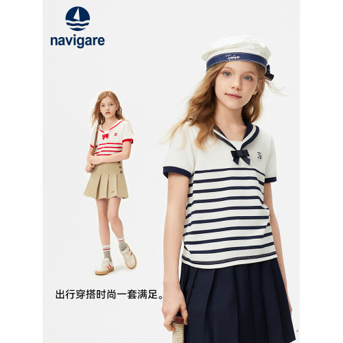 Navigare意大利小帆船童裝女童短袖T恤2025年夏季薄款兒童POLO衫