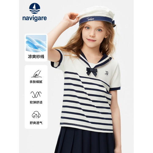Navigare意大利小帆船童裝女童短袖T恤2025年夏季薄款兒童POLO衫