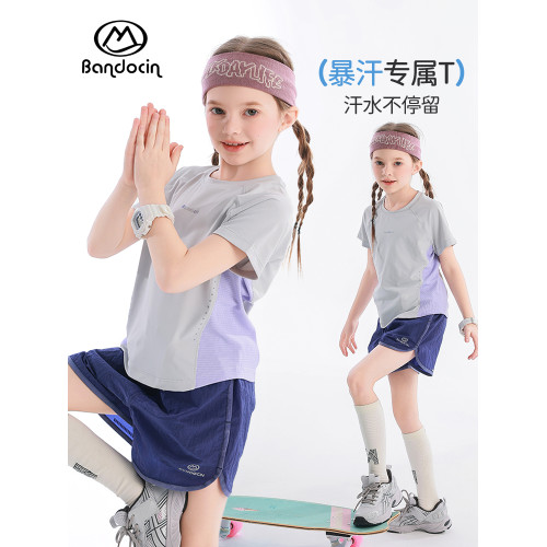 半度閒女童速乾短袖t恤夏季薄款洋氣2025新款兒童夏裝吸溼上衣潮T