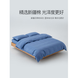 A類簡約藍色全棉純棉被套四件套150x200x230單人宿舍被罩男生夏季
