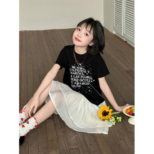 女童夏裝連衣裙2025新款洋氣兒童夏季短袖T恤女孩休閒拼接裙子潮