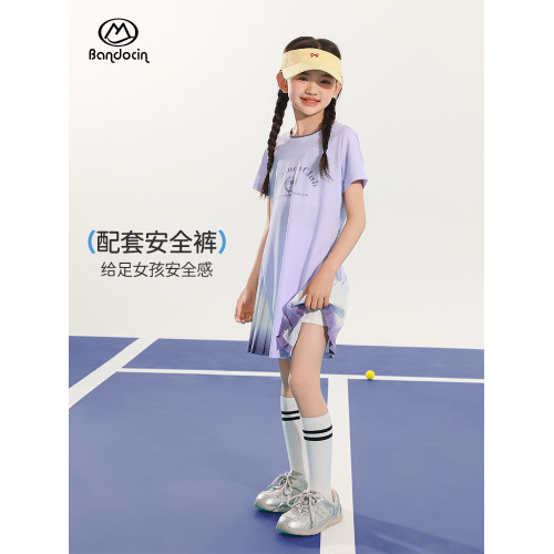 半度閒女童運動防走光連衣裙夏季薄款洋氣2025新款兒童網球少女裙
