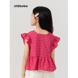 INSbobo童裝女童襯衫2025新款超甜美兒童t恤小飛袖女孩上衣夏裝薄