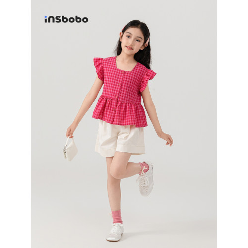 INSbobo童裝女童襯衫2025新款超甜美兒童t恤小飛袖女孩上衣夏裝薄