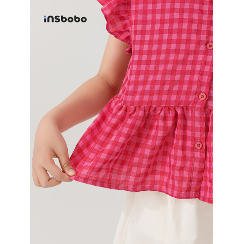 INSbobo童裝女童襯衫2025新款超甜美兒童t恤小飛袖女孩上衣夏裝薄