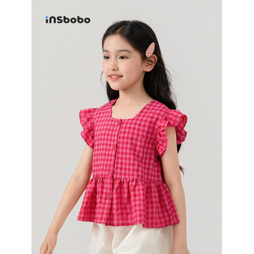 INSbobo童裝女童襯衫2025新款超甜美兒童t恤小飛袖女孩上衣夏裝薄