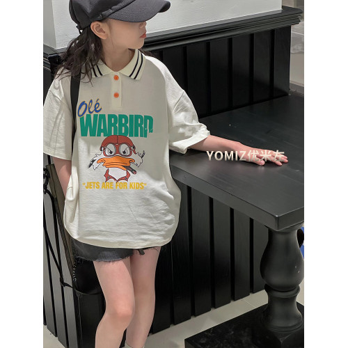 波拉bora韓國童裝女童Polo衫洋氣時髦2025新款女孩春夏短袖T恤潮