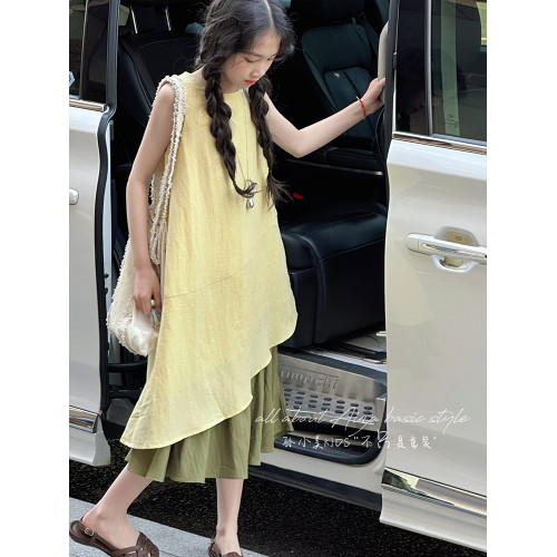 孫小美kids 氧氣感女童無袖連衣裙夏裝兒童裙子2025新款大童A字裙