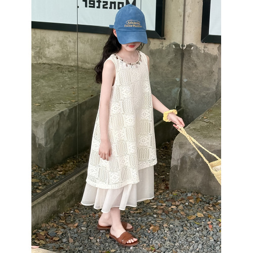 女童夏裝連衣裙2025新款洋氣兒童夏季拼接背心裙女孩休閒夏日長裙