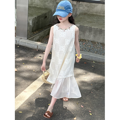 女童夏裝連衣裙2025新款洋氣兒童夏季拼接背心裙女孩休閒夏日長裙