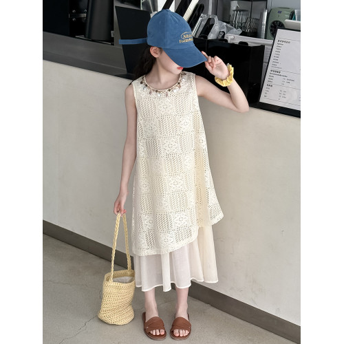 女童夏裝連衣裙2025新款洋氣兒童夏季拼接背心裙女孩休閒夏日長裙