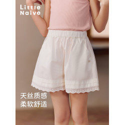 Little Naive兒童休閒短褲夏季新款透氣a字褲子女童廓形薄款短褲