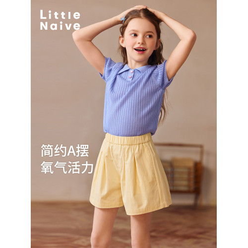 Little Naive兒童休閒短褲夏季新款透氣a字褲子女童廓形薄款短褲