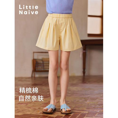 Little Naive兒童休閒短褲夏季新款透氣a字褲子女童廓形薄款短褲