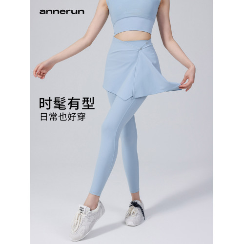 annerun兩件套高腰提臀裸感瑜伽褲女屁簾外穿跑步運動褲健身褲