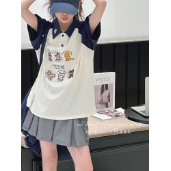 孫小美kids 韓系撞色女童夏裝polo衫短袖2025新款兒童T恤洋氣上衣