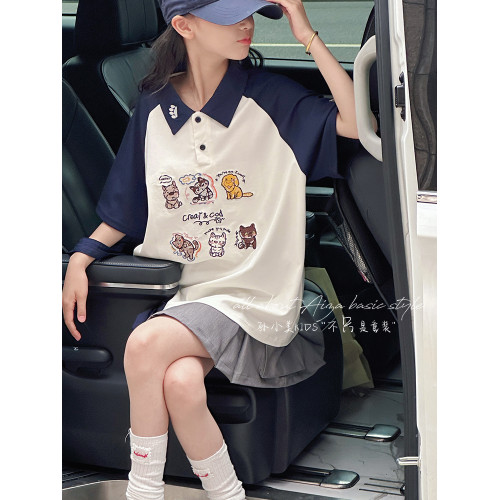 孫小美kids 韓系撞色女童夏裝polo衫短袖2025新款兒童T恤洋氣上衣