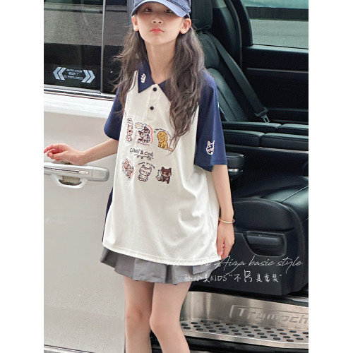 孫小美kids 韓系撞色女童夏裝polo衫短袖2025新款兒童T恤洋氣上衣