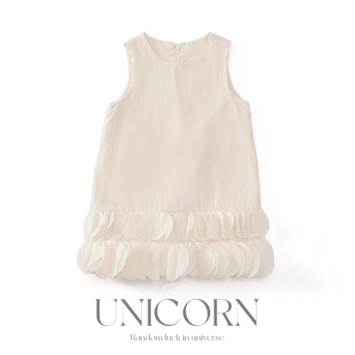 UNICORN女童25年夏季法式新款花邊公主裙時尚背心裙生日禮服裙