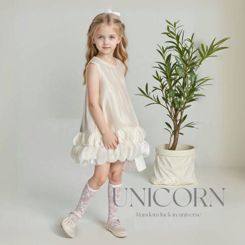 UNICORN女童25年夏季法式新款花邊公主裙時尚背心裙生日禮服裙
