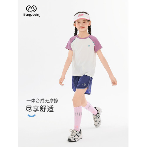 半度閒女童夏季涼感薄款短袖t恤洋氣2025新款兒童夏裝運動一體織T