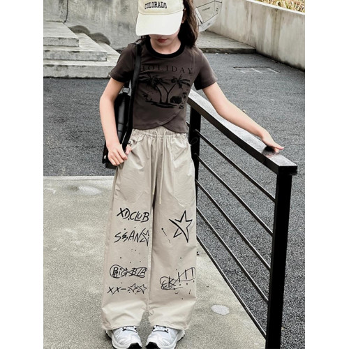 女童工裝褲2025秋季新款中大童女孩褲子韓版塗鴉休閒褲兒童運動褲