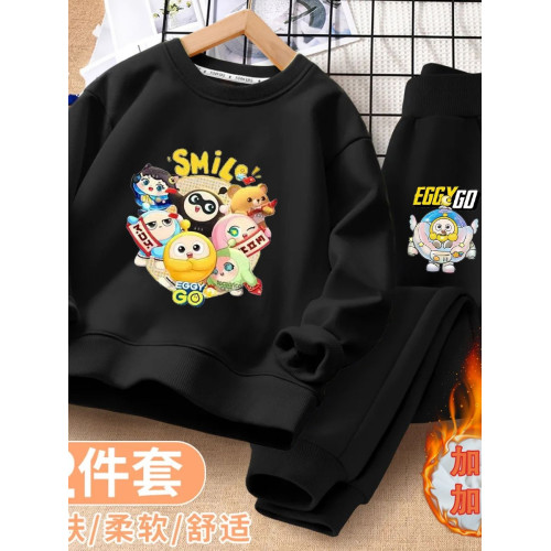 加絨保暖兒童衛衣套裝2025新款蛋仔派對衣服男童休閒衛衣兩件套冬