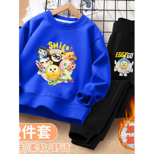 加絨保暖兒童衛衣套裝2025新款蛋仔派對衣服男童休閒衛衣兩件套冬