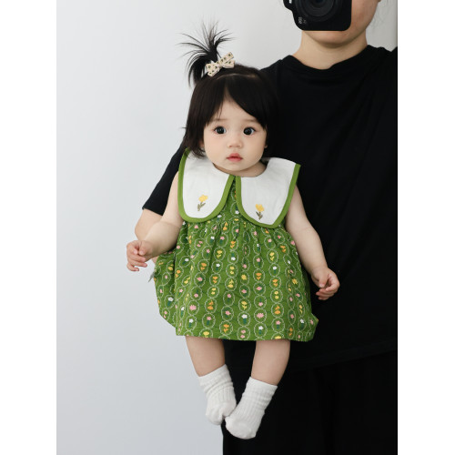 女童夏裝純棉公主裙小童背心洋氣時髦連衣裙一周嵗禮服夏季外出裙
