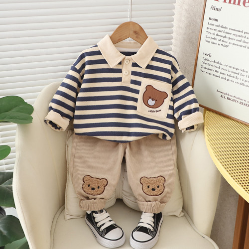 英國NEXT IGPP 男童套裝春秋款兒童裝運動服洋氣翻領熊衣服兩件套