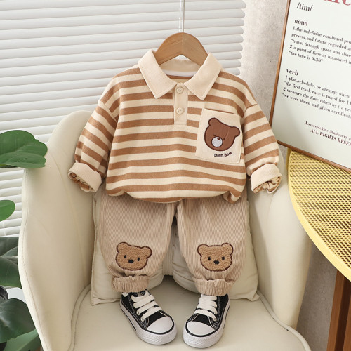 英國NEXT IGPP 男童套裝春秋款兒童裝運動服洋氣翻領熊衣服兩件套