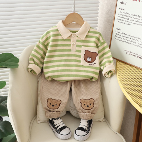 英國NEXT IGPP 男童套裝春秋款兒童裝運動服洋氣翻領熊衣服兩件套
