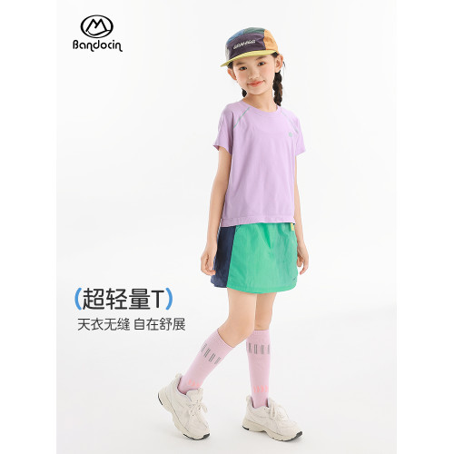半度閒女童薄款短袖t恤夏季透氣2025新款兒童夏裝涼感一體織上衣