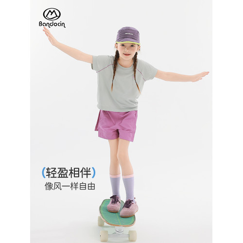 半度閒女童薄款短袖t恤夏季透氣2025新款兒童夏裝涼感一體織上衣