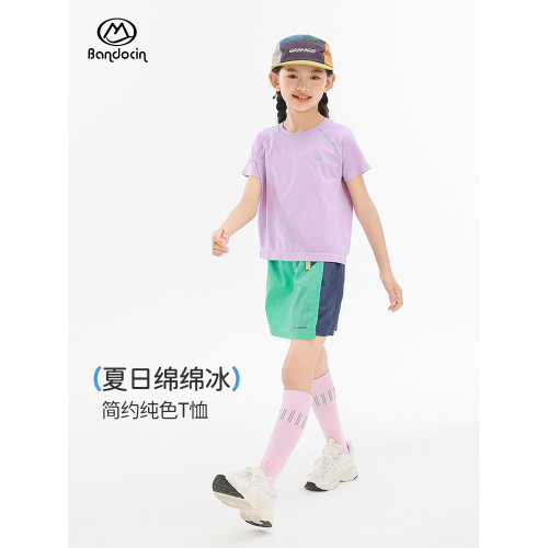 半度閒女童薄款短袖t恤夏季透氣2025新款兒童夏裝涼感一體織上衣