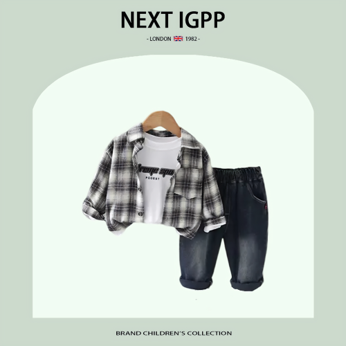 英國NEXT IGPP春秋新款格子襯衫男童衣服時尚復古外套百搭三件套
